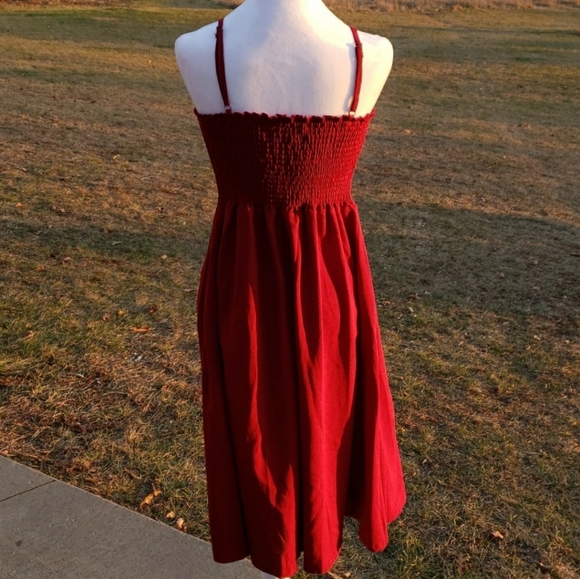 NWT Burgendy Tie Front Fit and Flare Button Down Sundress - Picture 4 of 11